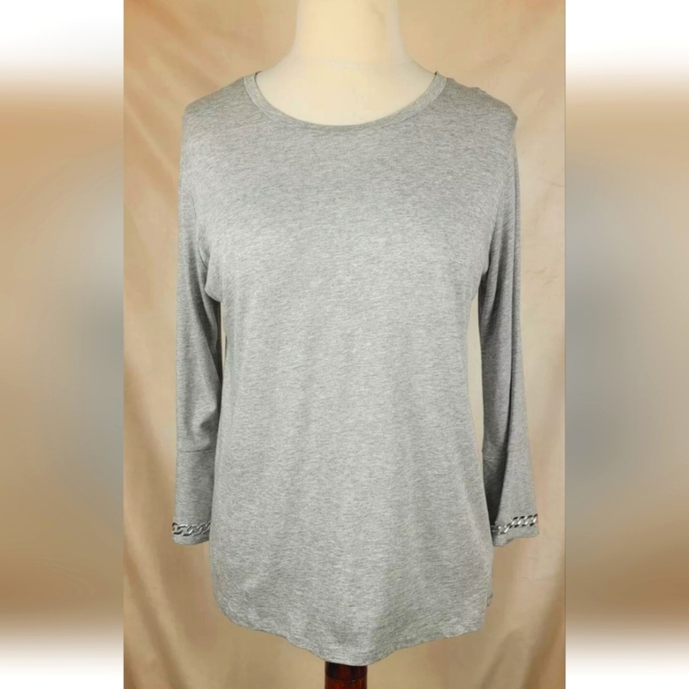 NWT Michael Kors Pearl Heather Gray Silver Bell Sleeve Detail Size Xlarge